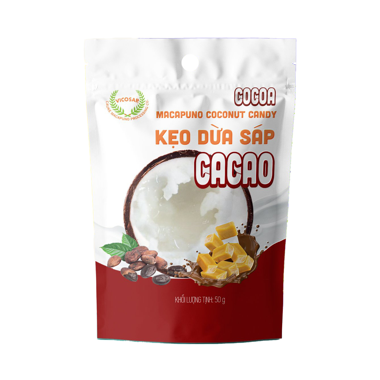 Kẹo dừa sáp vị ca cao - túi 50g - Vicosap