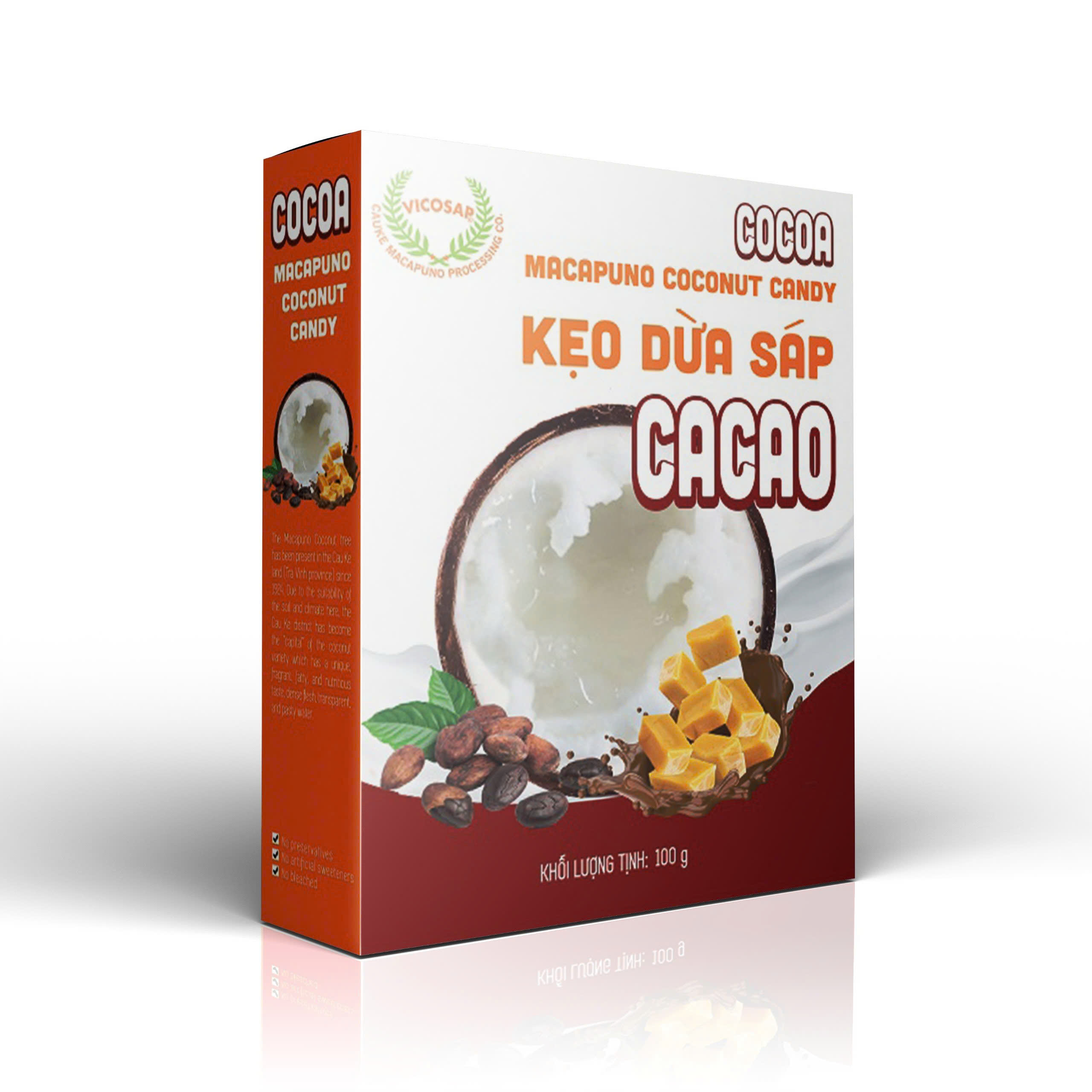 Kẹo dừa sáp ca cao - hộp 100g - Vicosap