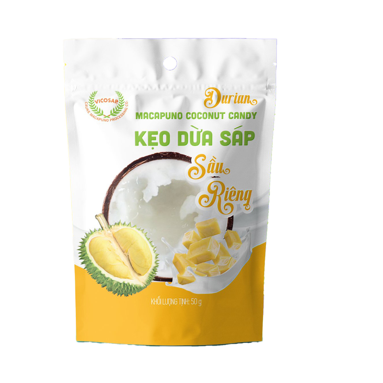 Kẹo dừa sáp vị sầu riêng - túi 50g - Vicosap