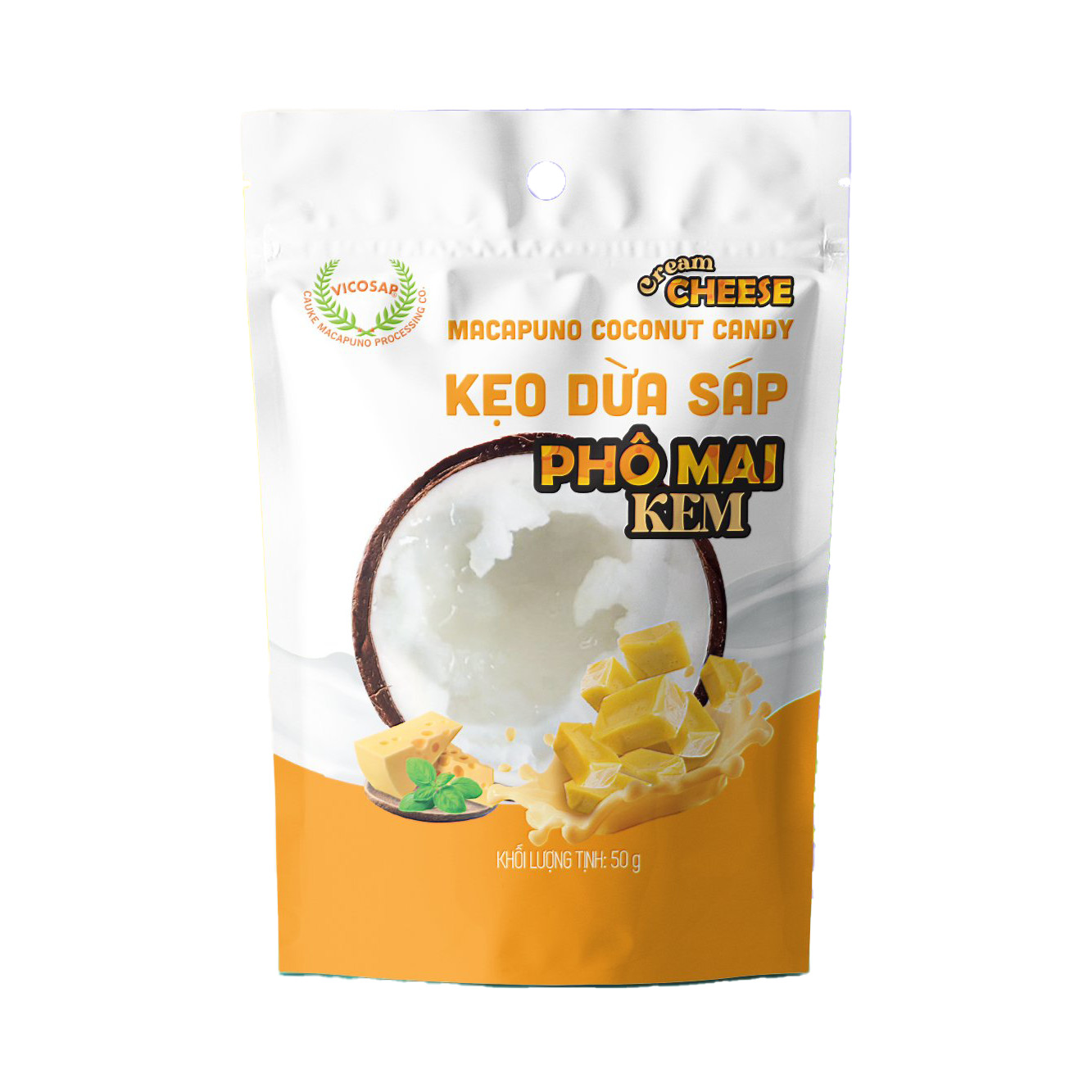 Kẹo Dừa sáp vị phomai kem- túi 50g - Vicosap