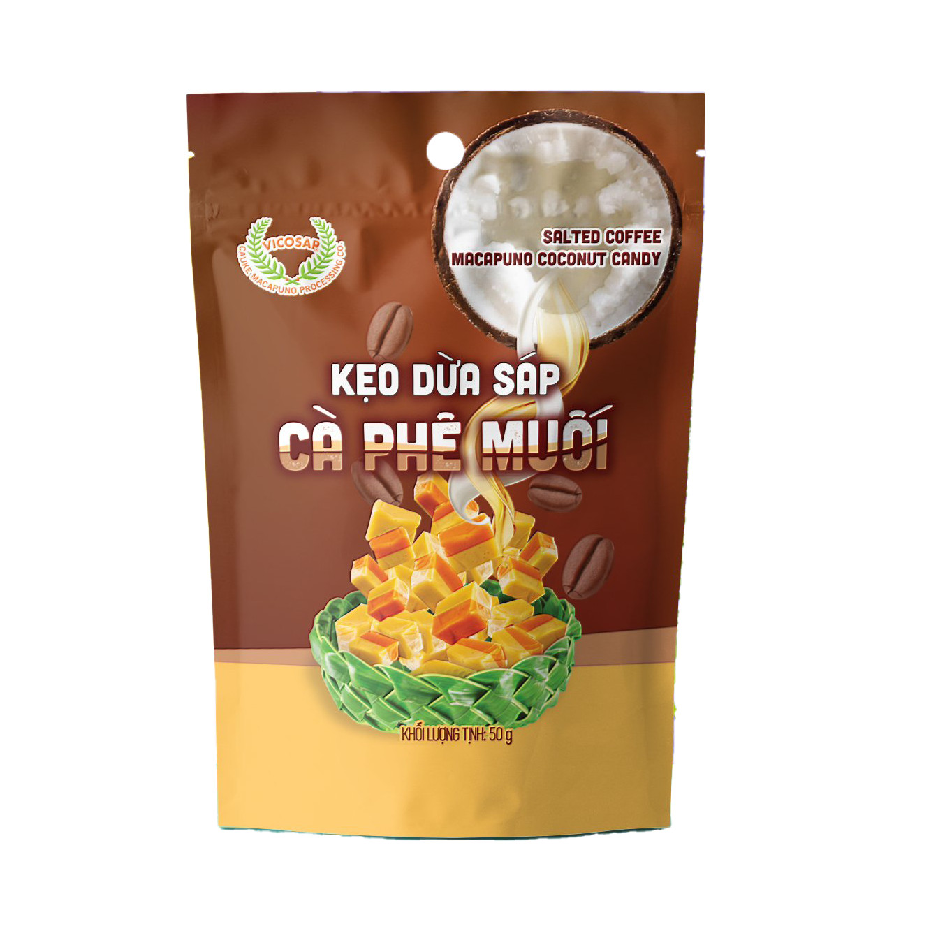 Kẹo Dừa sáp vị cà phê muối - túi 50g - Vicosap