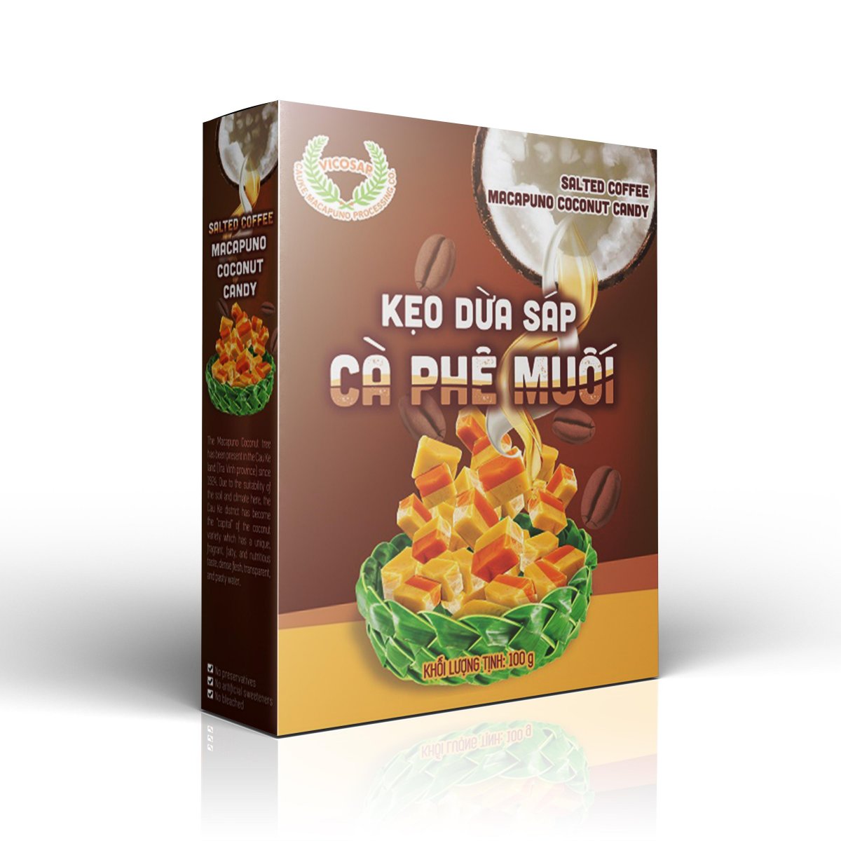 Kẹo dừa sáp cà phê muối - hộp 100g  - Vicosap
