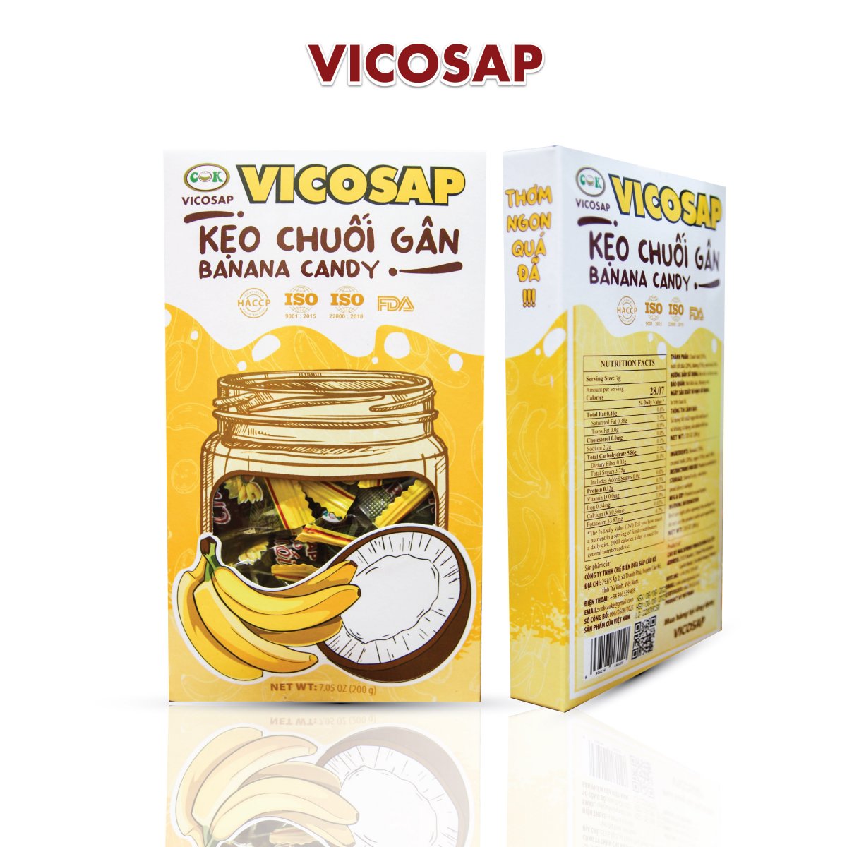 Kẹo Chuối gân nguyên vị - hộp 200g - Vicosap